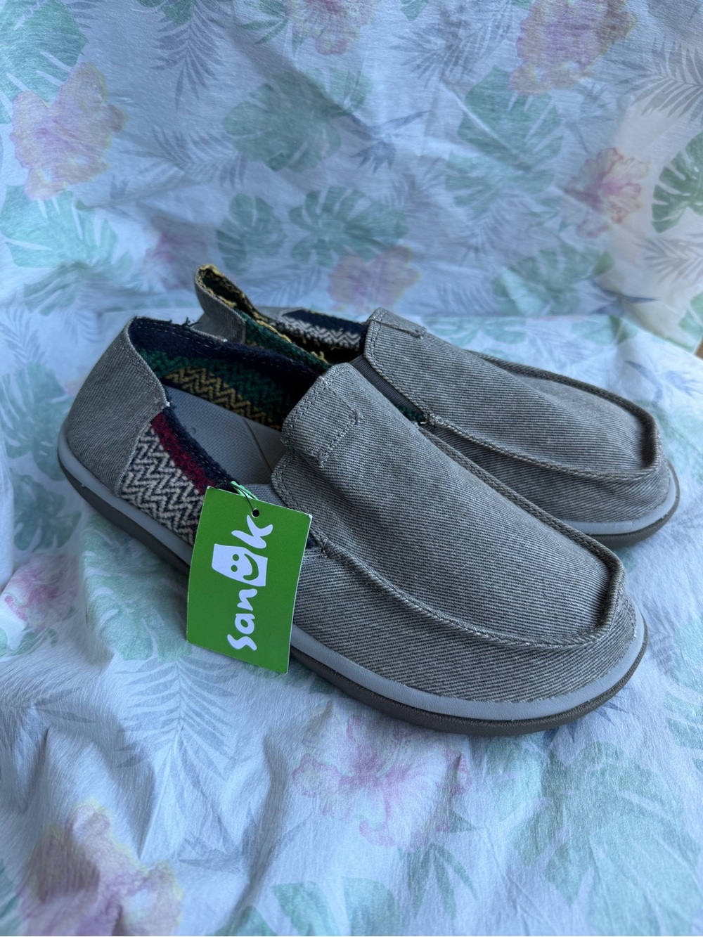 Sanuk Taupe Canvas Slip-On Loafers